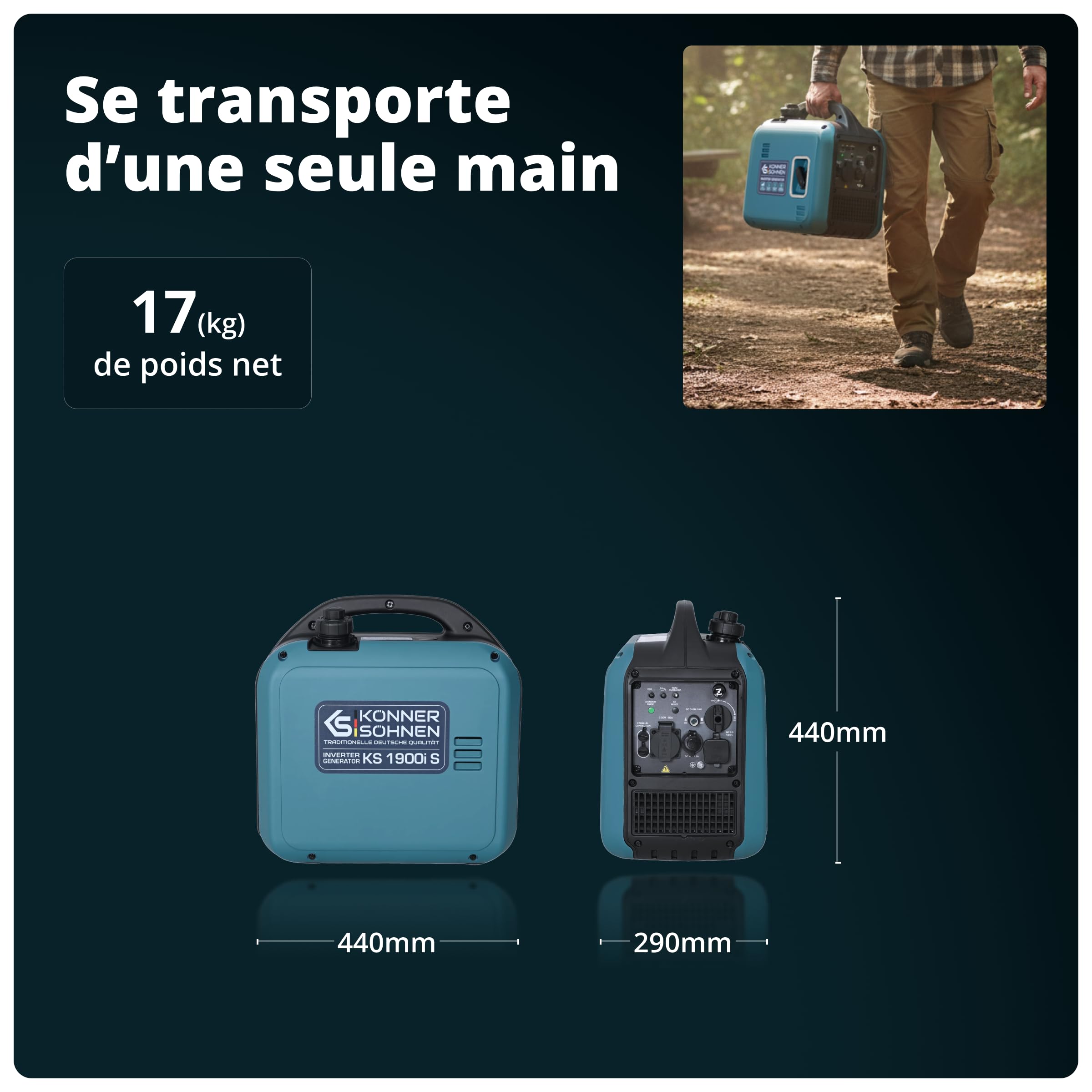 K&S Könner&Söhnen KS 1900i S Générateur inverter 2,0 kW avec boîtier insonorisé, groupe électrogène de secours essence avec enroulement en cuivre, générateur inverter avec 2 sorties USB