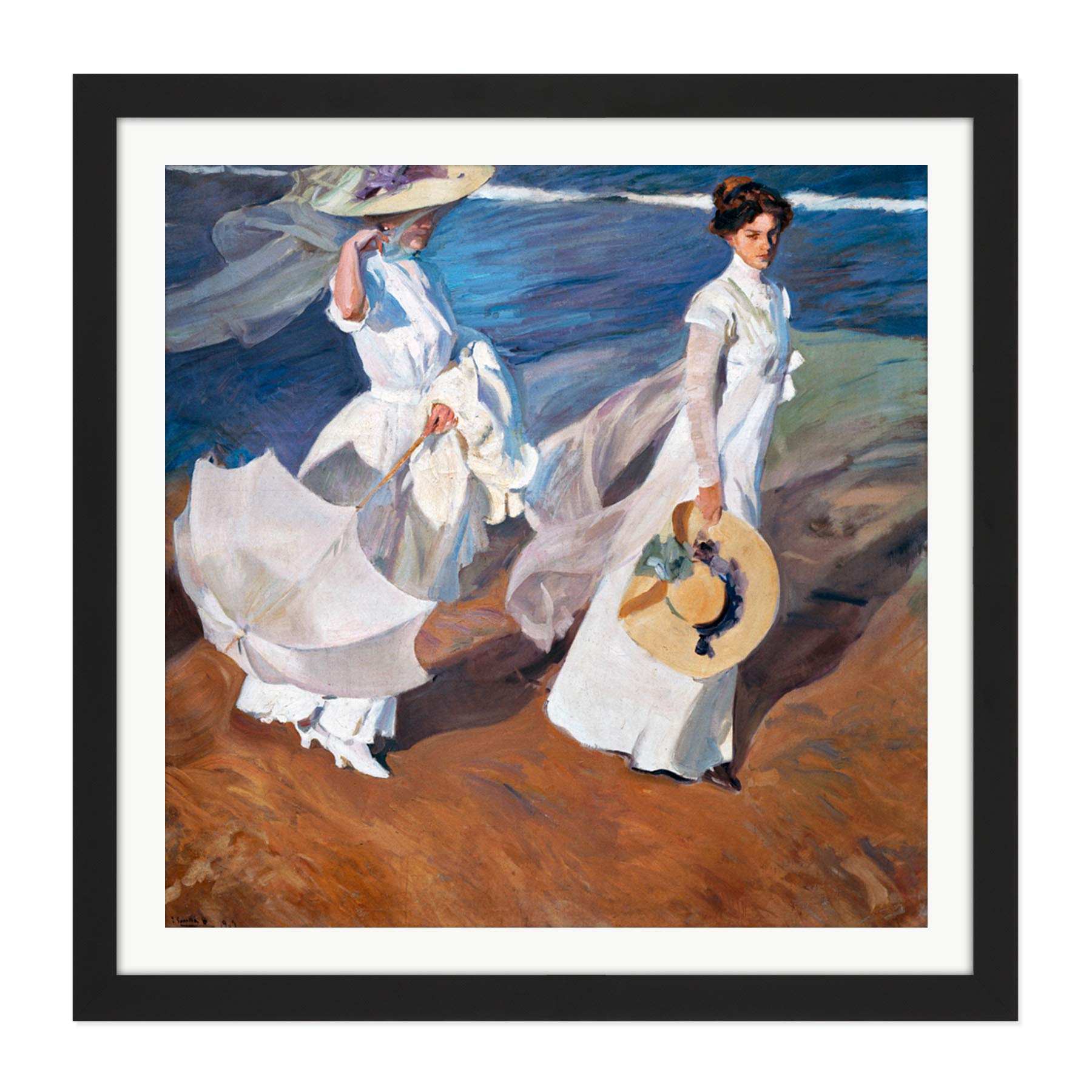 Artery8 Sorolla Strolling Along The Seashore Painting Square Wooden Framed Wall Art Print Picture 16X16 Inch
