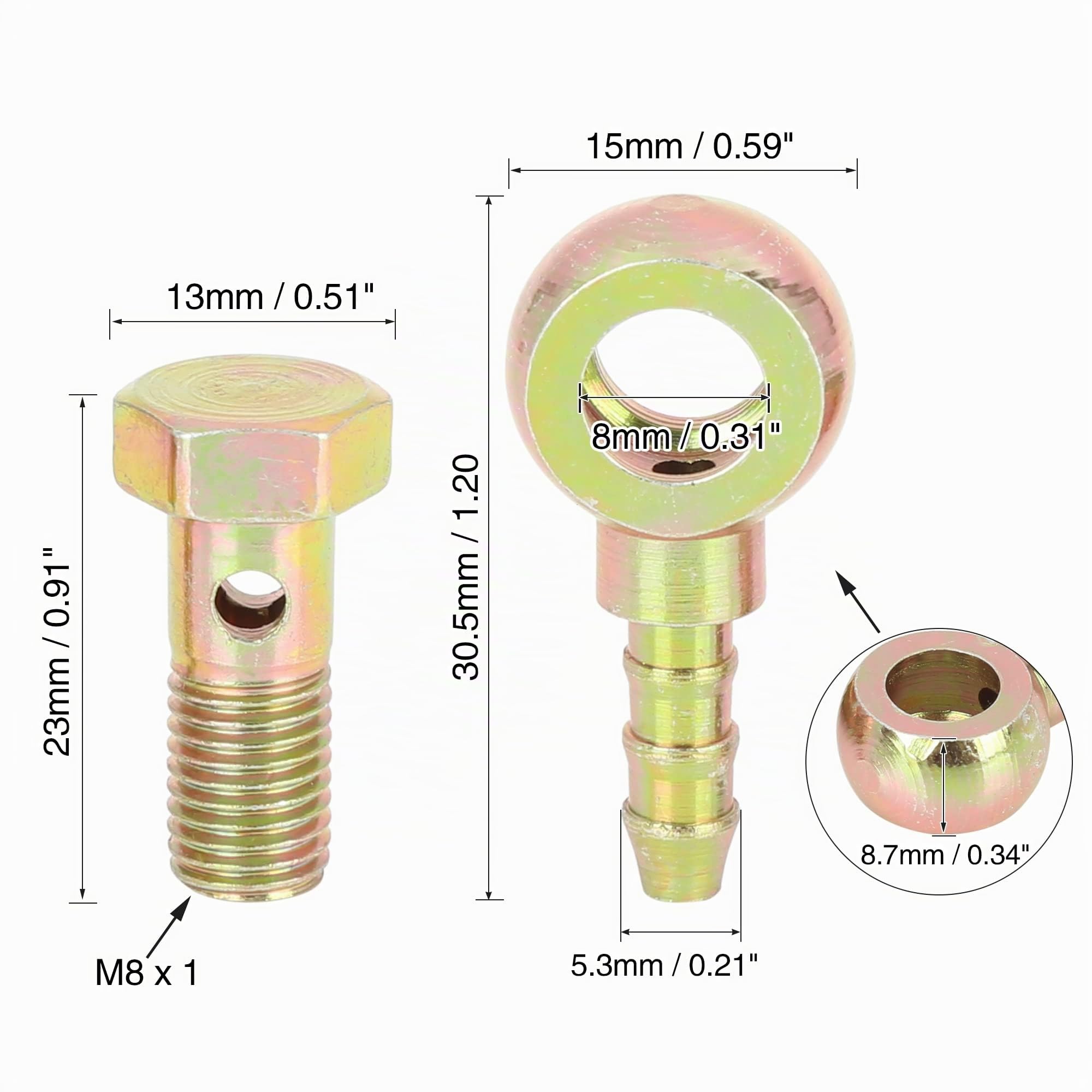 X AUTOHAUX 8mm Banjo Manguera Púa Perno Montajes Metal para Motocicleta Coche 2 Juegos