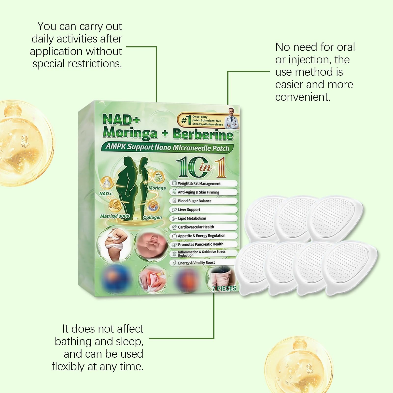 Moringa & Berberine 10-IN-1 Advanced Nano Microneedle Plaster Naturalne składniki, delikatna dla skóry naturalna łatka do pielęgnacji dla mężczyzn i kobiet