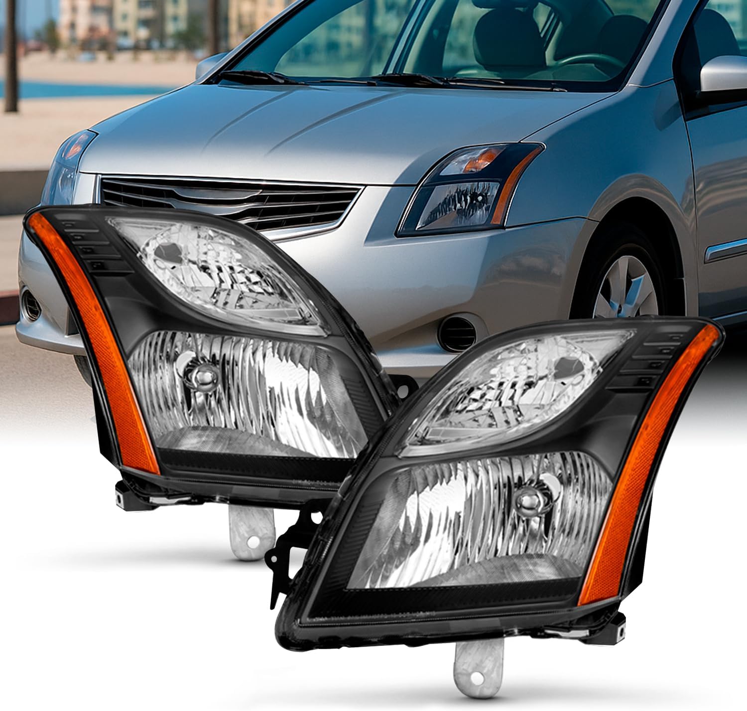 AKKON - For 2010 2011 2012 Nissan Sentra SE-R | SR Models Both Side Headlights Headlamps Replacement - Black