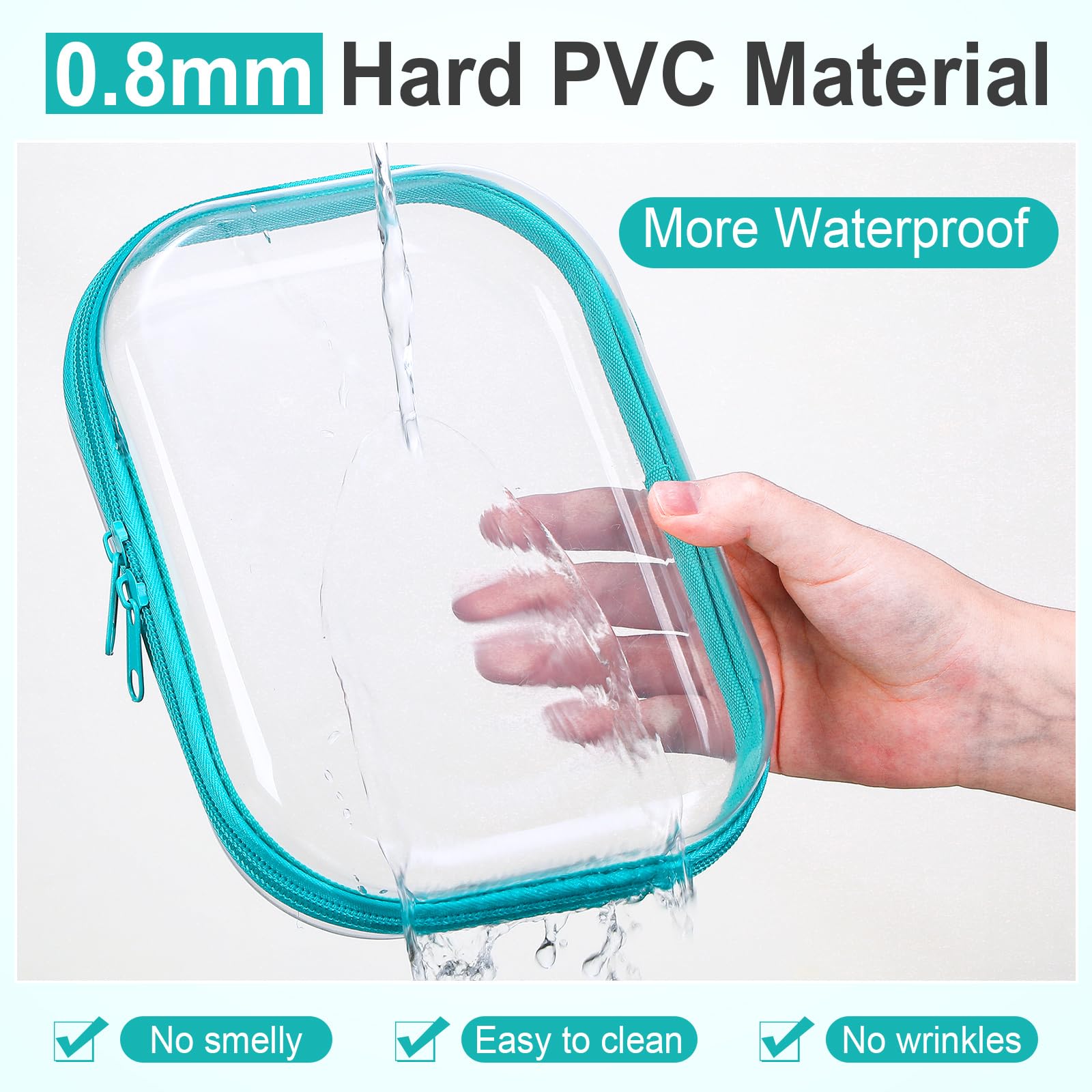 Sanwuta 6 astucci trasparenti in plastica rigida con cerniera, per matite, matite, trucchi, snack, organizer da viaggio (verde acqua, 19 x 15 x 5 cm)