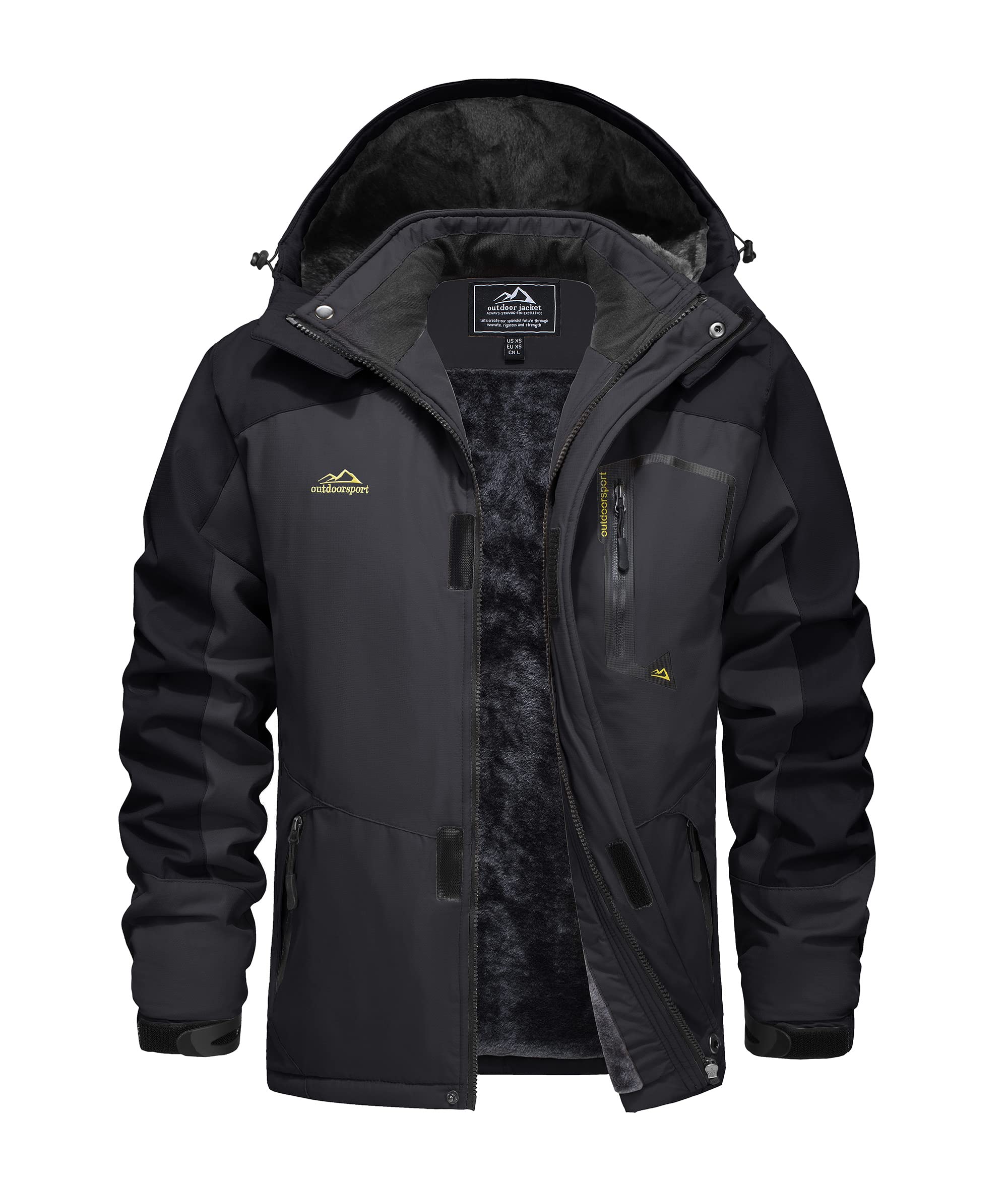 EKLENTSON Hommes Manteaux-Hiver Veste Imperméable Coupe-Vent Escalade Ski Veste Polaire Chaud Vêtements d'extérieur Sport Manteau à Capuche Multi Poches Zippées