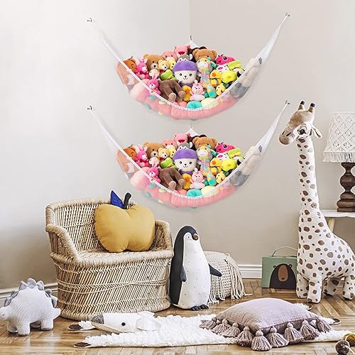 Miniatura 3 de Vorey Paquete de 2 redes de almacenamiento para animales de peluche, hamaca de juguete, soporte para animales de peluche, organizador de animales de