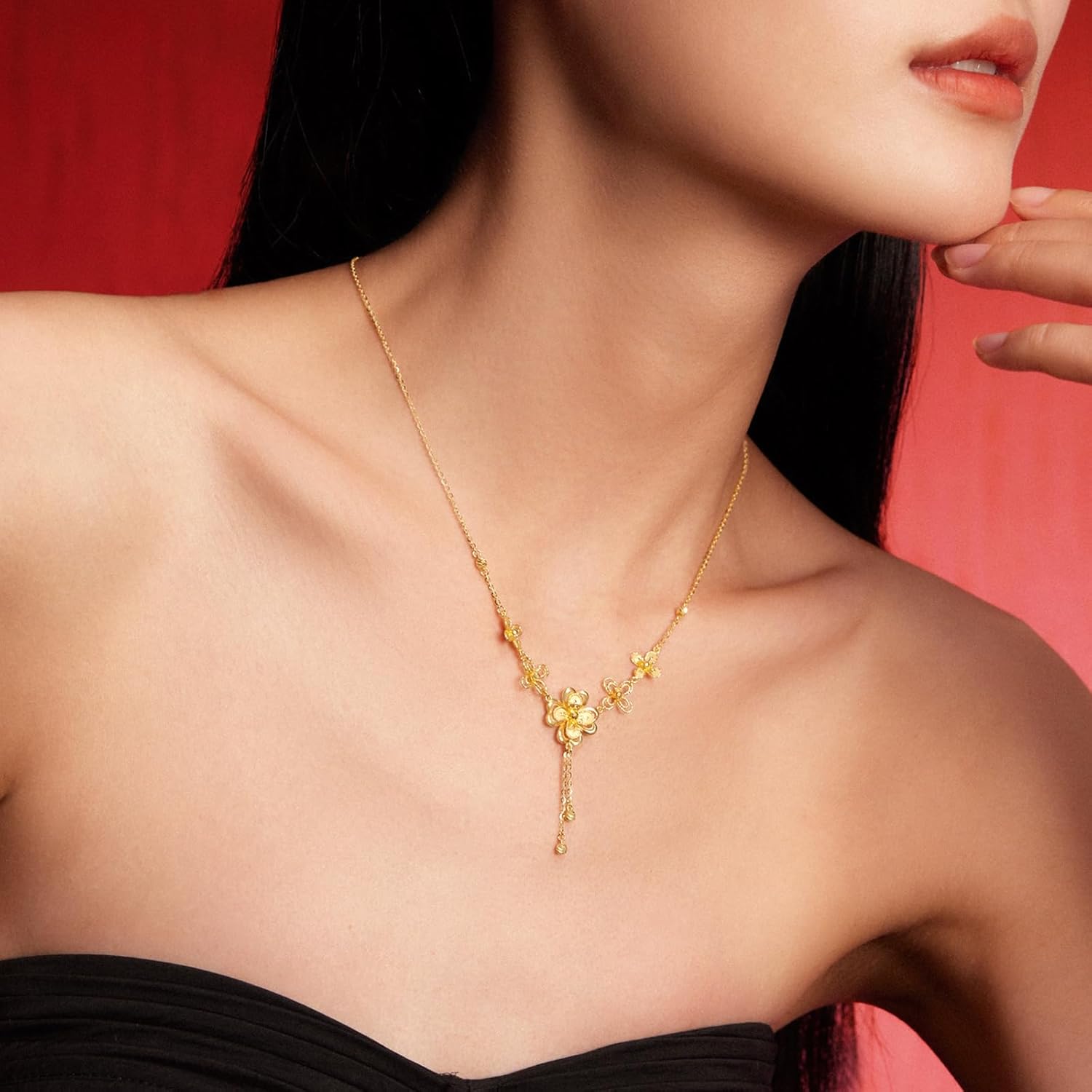 24K Gold Necklaces Real Gold Leaf Clover Pendant Necklace Flower Chain Necklace Dainty Jewelry for Women Her Birthday Anniversary Valentines Gifts 15.7-17.7"/40+5CM A0622049 - Image 4