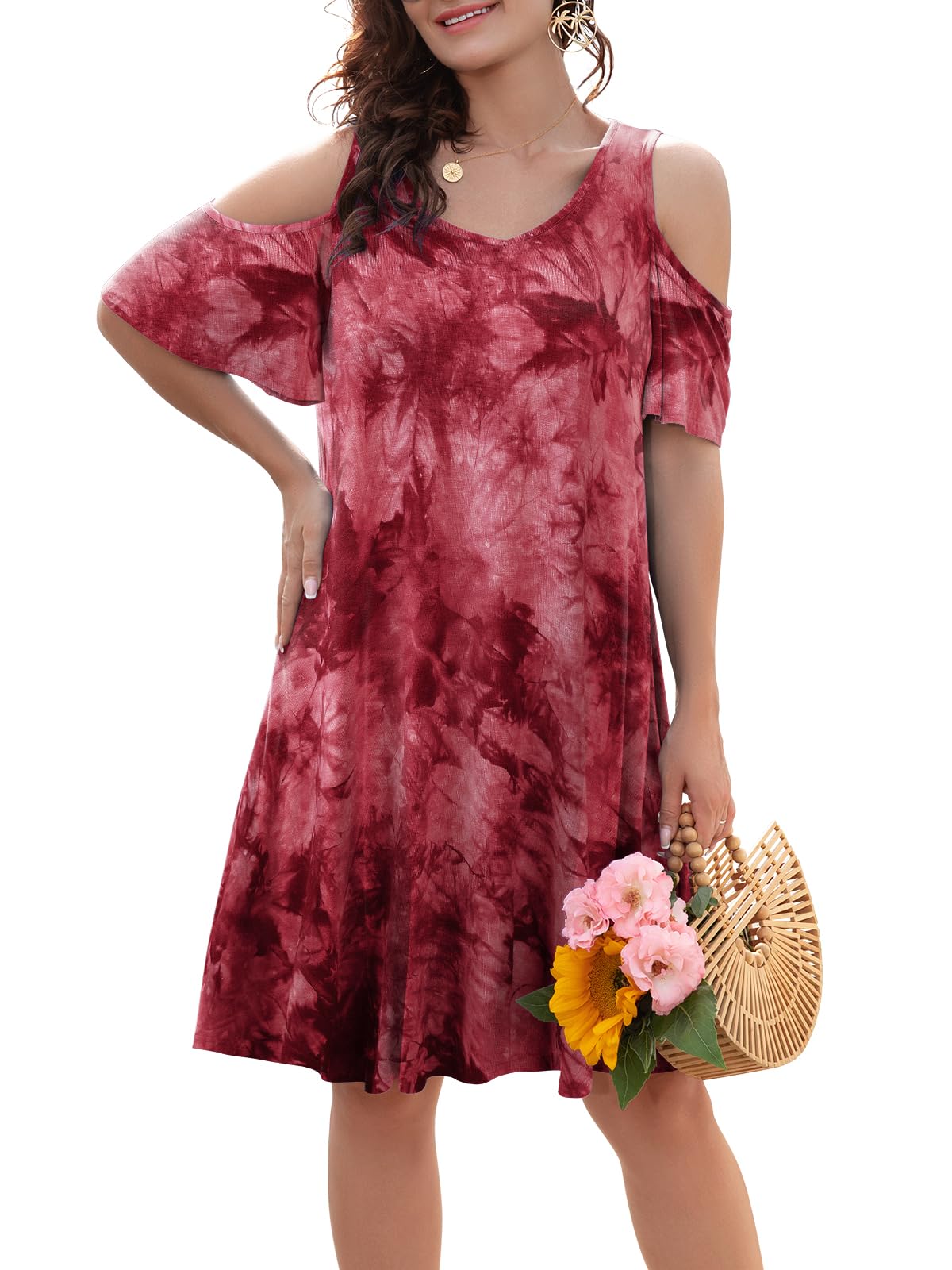 BELAROI Womens Plus Size Dresses Short Sleeve Cold Shoulder Casual T Shirt Swing Dress Summer Beach Sundress