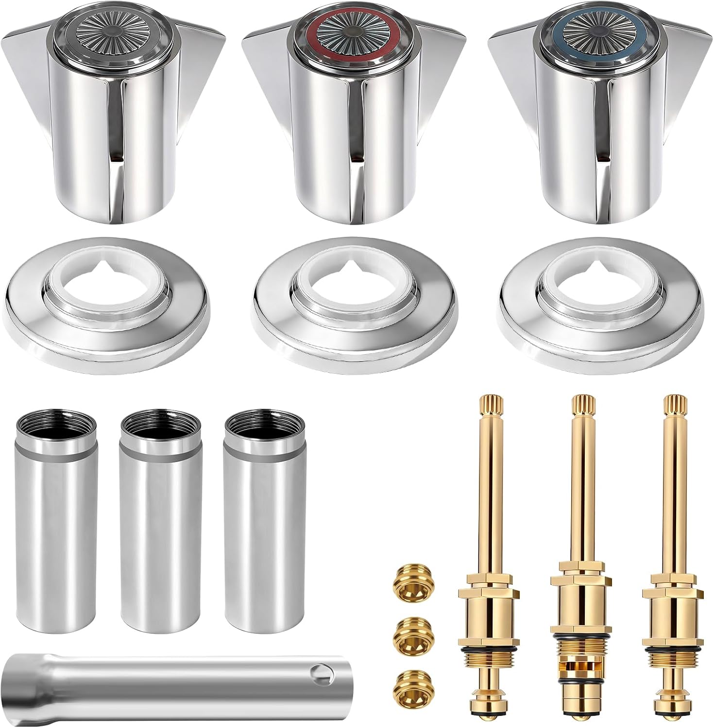 3 Handle Shower Valve Replacement/Remodeling Trim Kit, for Sayco Faucets Bathtub Shower, Includes 9B-3H, 9B-3C, 9B-5D Stems, Chrome（39620）