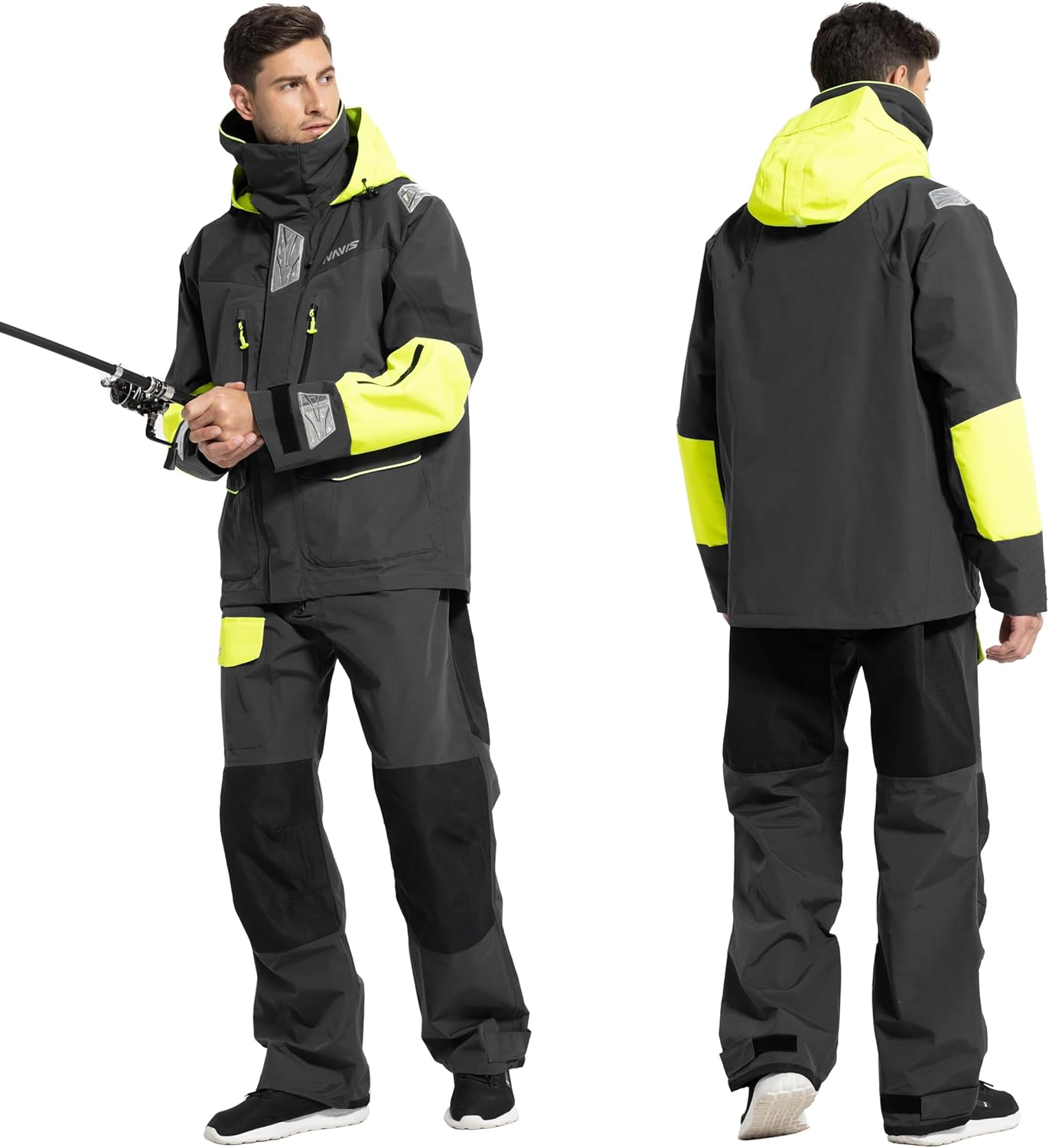 Men’s PRO Sailing Jacket Waterproof & Offshore Bib Pants + Hi-Vis Hoodie 3-Piece Wet Weather Gear for Crew & Ocean Racing - Image 6