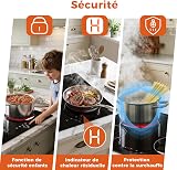 Topwish Plaque vitrocéramique 4 feux, Tables de cuisson 60cm, 6000W | Plaque de cuisson vitrocéramique 4 feux, avec verrou de sécurité, voyant de surface chaude, timer - 4