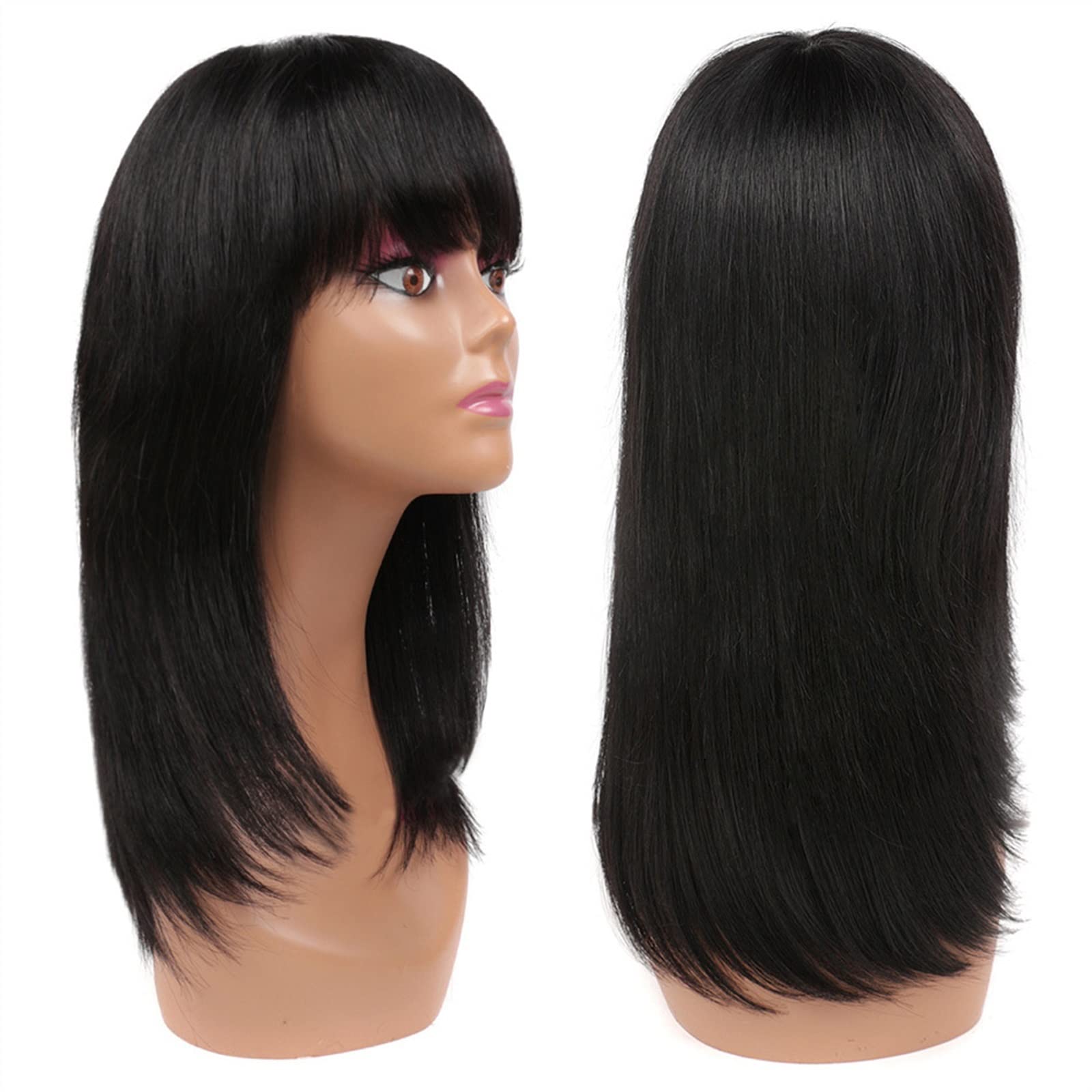 Perruque cheveux humains lisses avec frange coupe mignonne 8 pouces TUSUOD