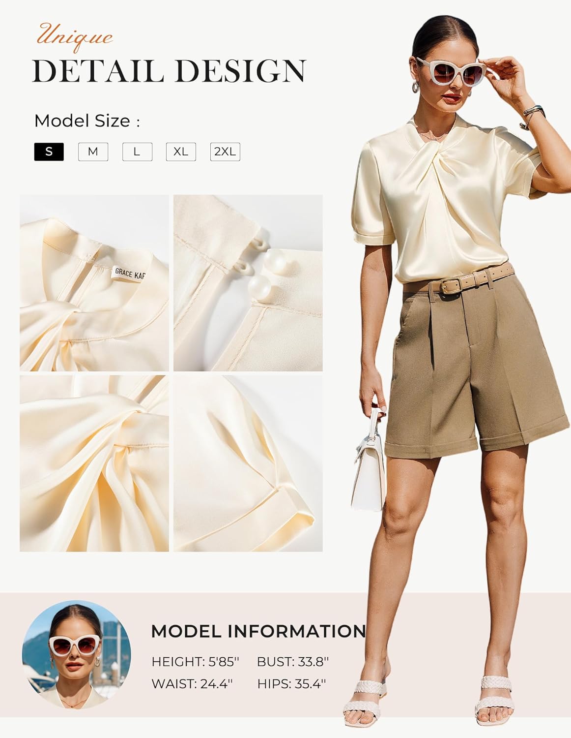 GRACE KARIN 2026 Women Satin Tops Short Sleeve Blouse Mock Neck Work Silk Shirts Business Casual Outfits - Image 4