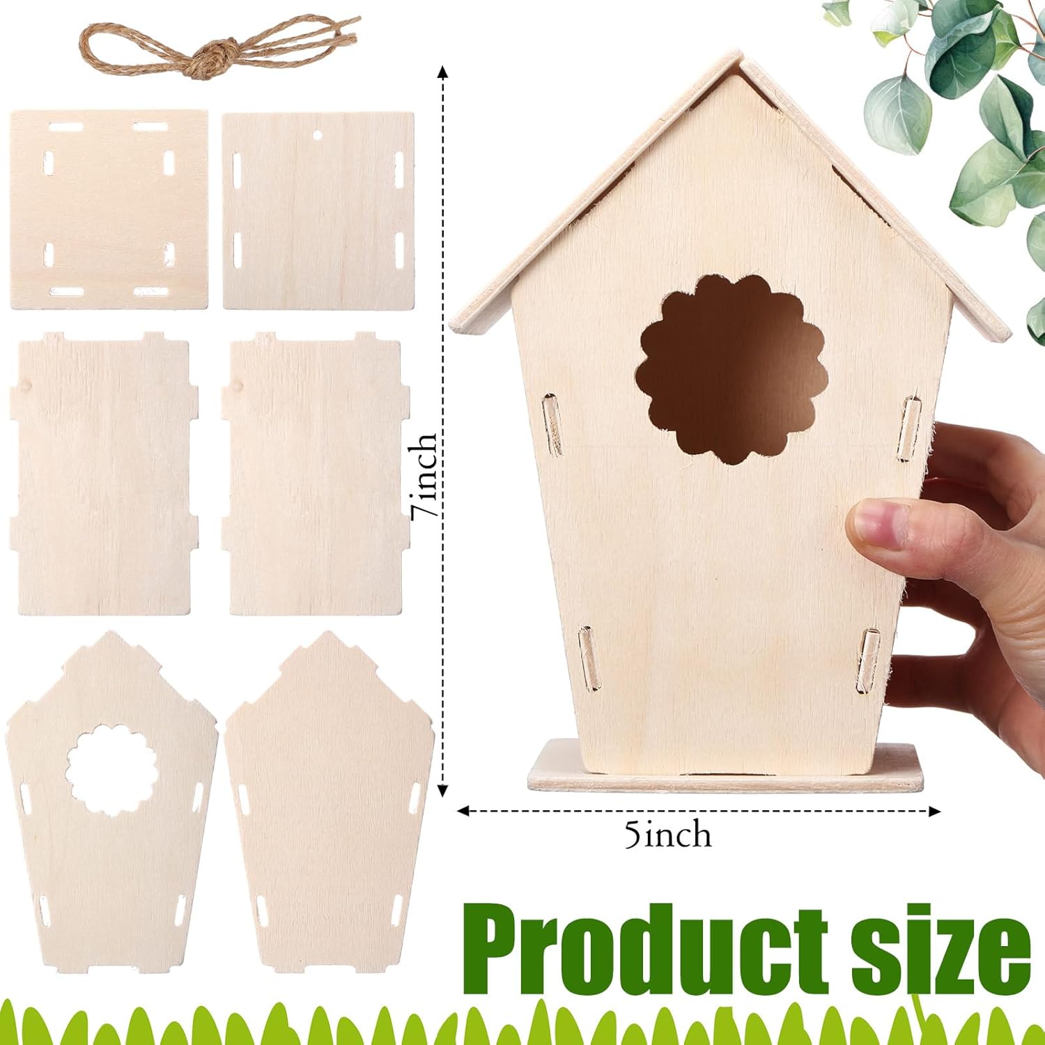 Outus 24 Pcs 5 × 7 Inch DIY Wooden Birdhouse Kit for Kids, Art Painting Bird House Craft Kit Unfinished Bird House Craft for Easter, Kids with Butterfly Sticker Gift 4 Shapes Summer Arts (Delicate)