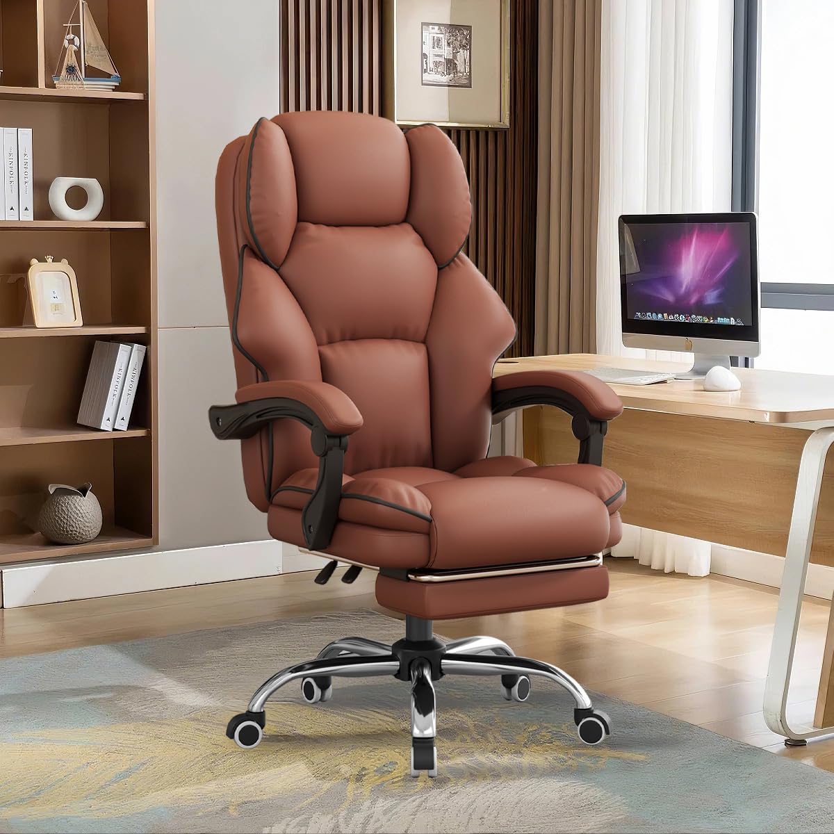 Office Chair with Footrest Height Adjustable Gaming Computer Chair High Back Executive Swivel Desk Chairs