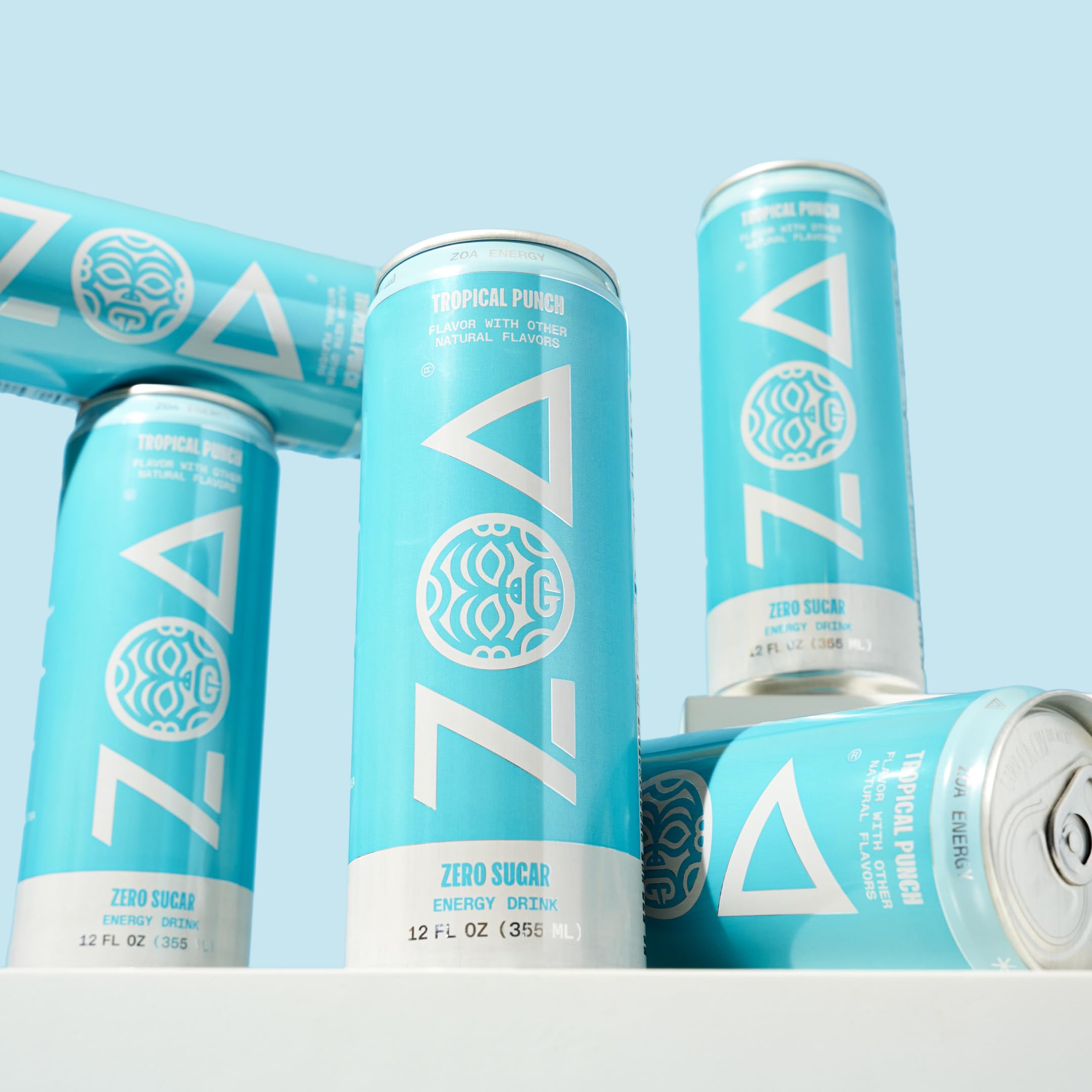 ZOA Zero Sugar Energy Drink Variety Pack, Sugar Free with Electrolytes, Healthy Vitamin C, Amino Acids, Essential B-Vitamins, and Caffeine from Green Tea, 18 12 oz cans, White Peach, Tropical Punch, Frosted Grape