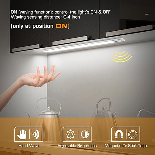 Miniatura 5 de EverBrite Regulador de intensidad de 70 luces LED para debajo del gabinete, control de onda manual y sensor de movimiento, iluminación magnética