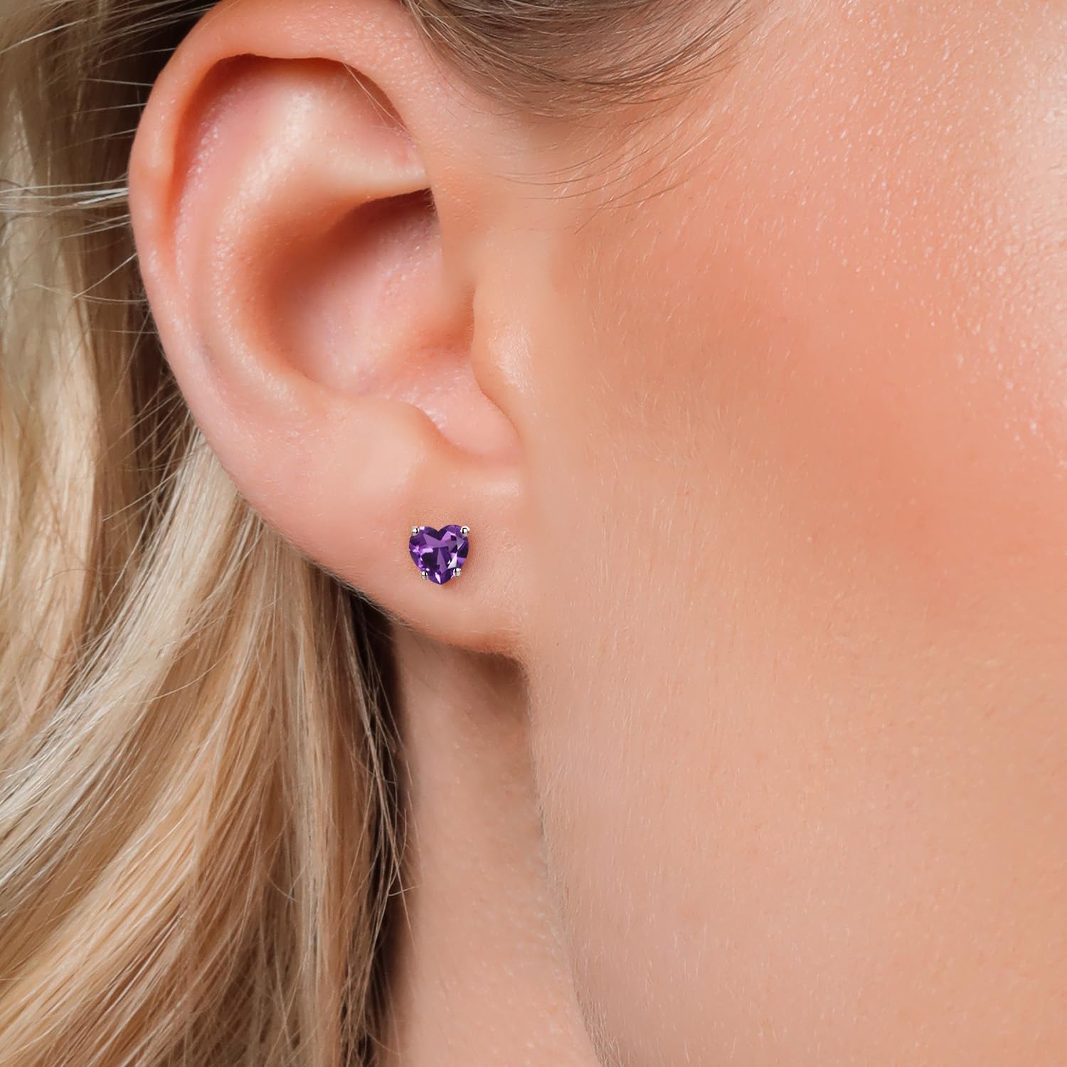 Gem Stone King 5MM Heart Stud Earrings for Women Men | 10K White Gold | Heart Shape Gemstone Birthstone | Gold Earrings for Women | Jewelry Gifts for Mom Her Wife