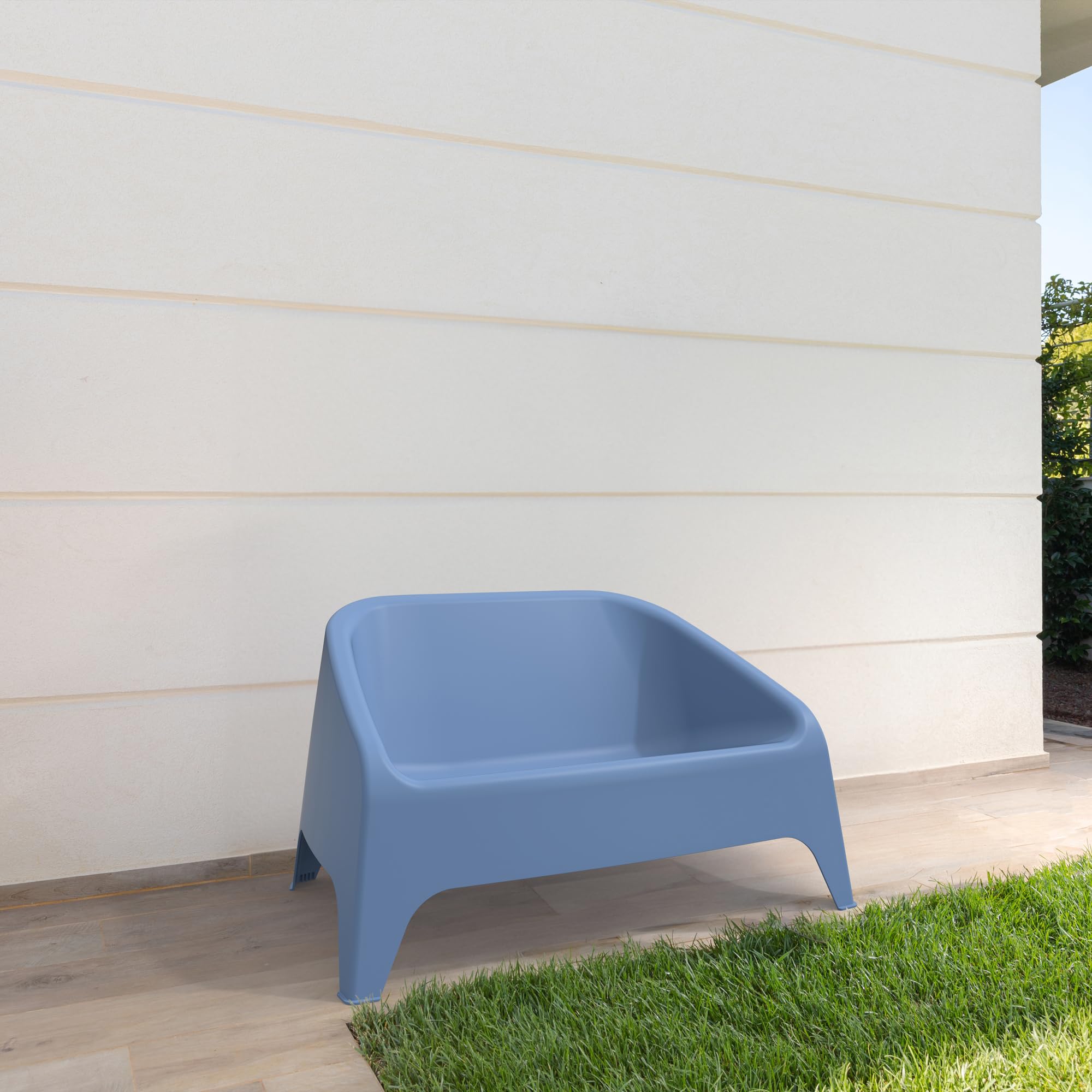 Toomax Kit Divano Matera Sofa + 2 Poltrone Matera + Tavolino Petra Blu Ceruleo, salotto da giardino con divano 2 posti, 2 poltrone e tavolino portaoggetti, in plastica riciclata