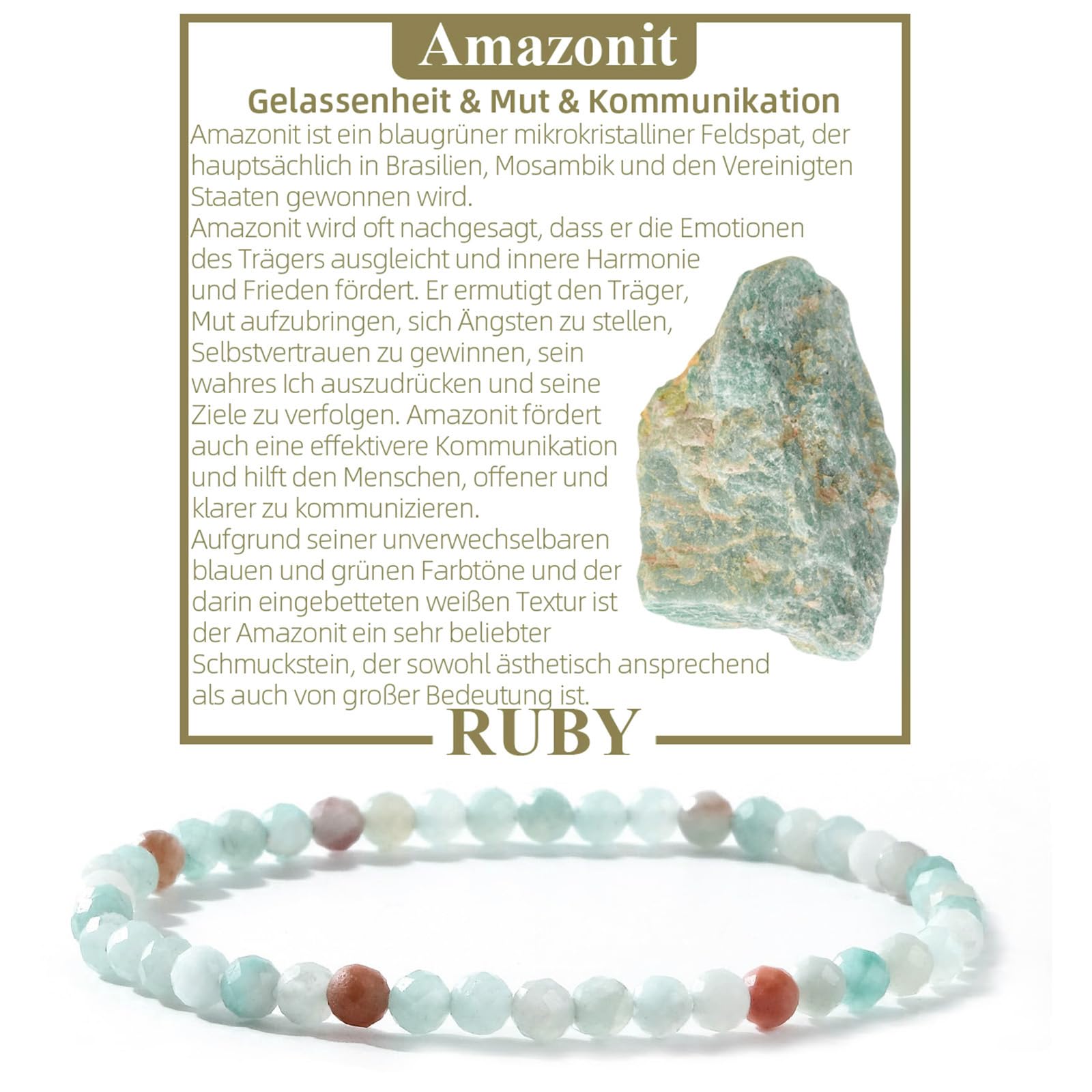RUBY Perlenarmband Damen - Hochwertiges 4mm Edelstein Armband aus Facettierten Echten Natursteinen - Inklusive Geschenkbox Geschenk für Sie