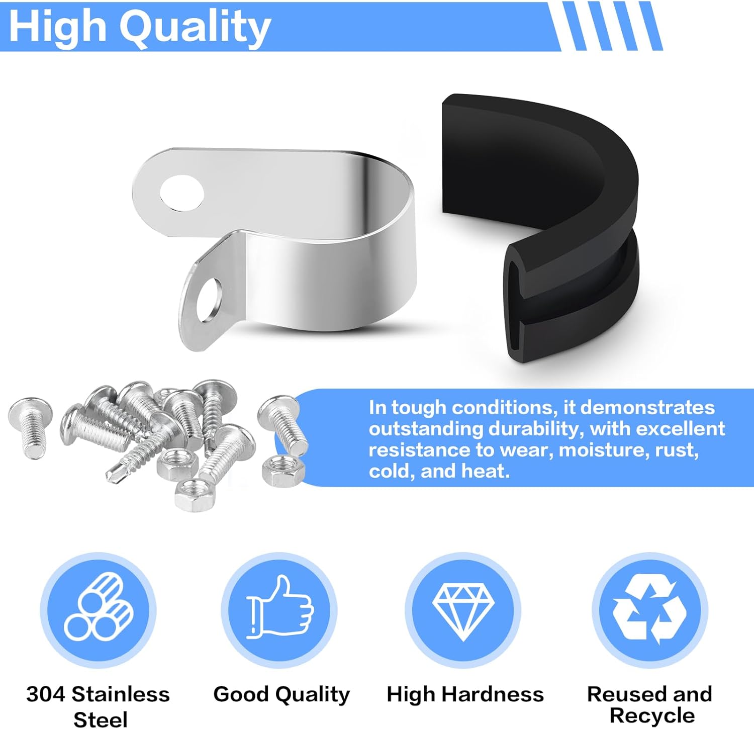 292PCS Cable Clamps Assortment Kit, 10 Sizes-1/4 5/16" 3/8" 1/2" 5/8" 3/4" 1" 1-1/4" 1-1/2" 1-3/4" 304 Stainless Steel Pipe Clamp with 2 Kinds of Screws for Hose,Tube,Automotive,Fuel Line