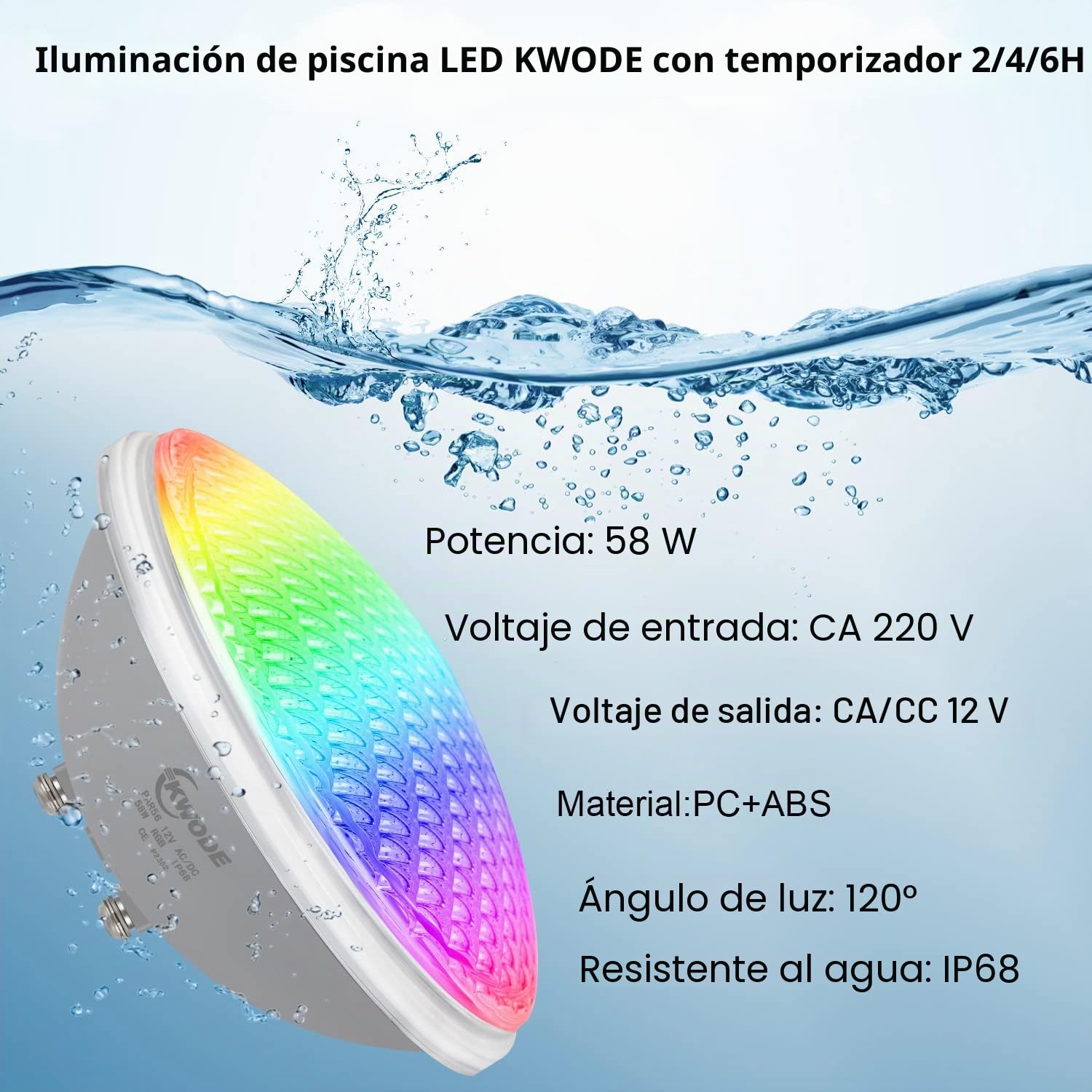 LED Pool Lights par56, 58w RGB Pool lights, ip68 Waterproof Pool lights, con control remoto, cronometraje 2/4 / 6h, control de interruptor de luz de piscina de focos submarinos