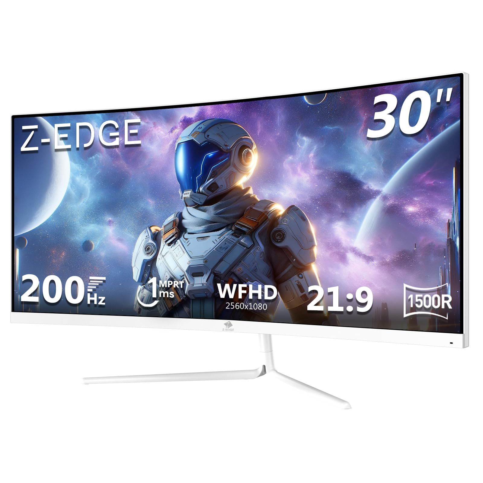 Z-Edge 30 Inch Ultrawide Curved Gaming Monitor 200Hz(DP) 165Hz(HDMI) 1ms MPRT 2560x1080 VA Panel, 21:9 1500R Curved Screen, 300cd/m² Brightness, FreeSync, HDMI & DisplayPort, White