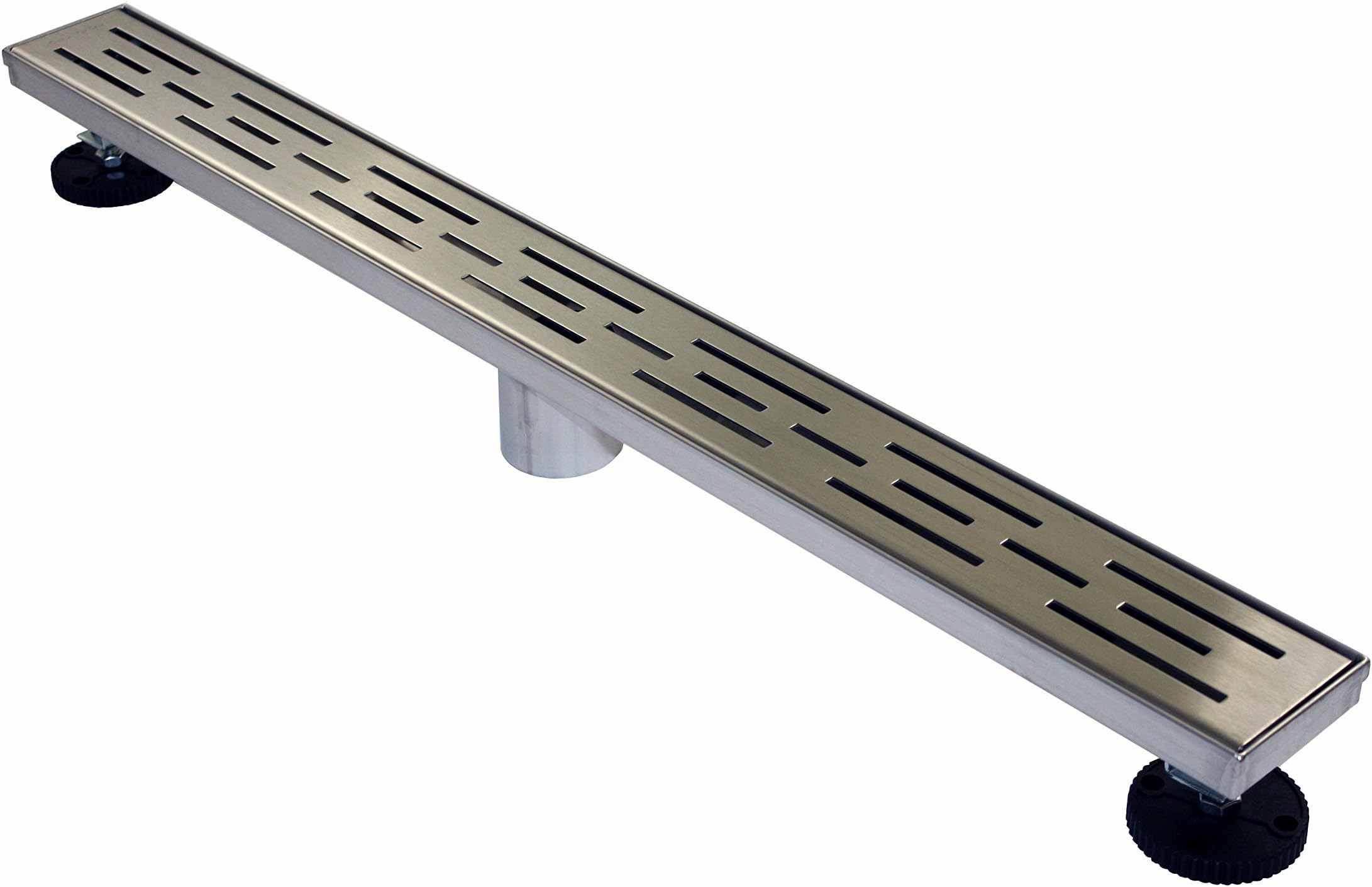 ZA Linear Shower Drain (24 inch Brick Pattern) - Stainless Steel, with Hair Strainer, Leveling Feet, Drain Adapter and Grate Hook