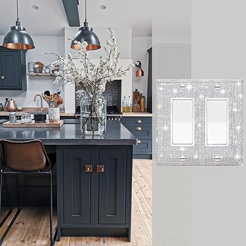 Miniatura 5 de Gaocai Cubierta de placa de pared con diamantes de imitación plateados brillantes, cubierta de placa de interruptor de luz, cubierta de interruptor