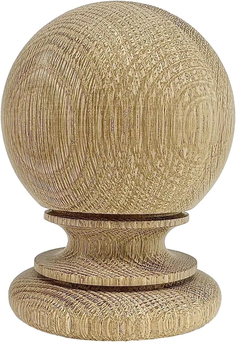 Interior Kline Ball Wood Finial. Red Oak Medium 5 1/2" Tall x 4 1/16" Wide. No Hardware. Ready to Paint Or Stain. Bed Post Finials, Staircase Newel Posts. 1 PC.