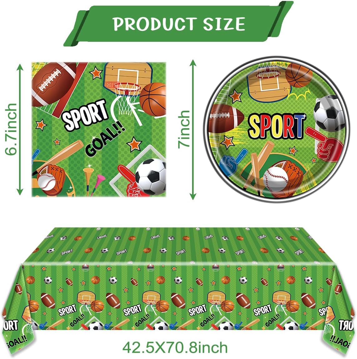 Sports Party Decorations Tableware Set All Star Plates Napkins All Sports Disposable Table Cover Baseball Football Soccer Dinnerware for Boy Birthday Party Decor Supplies - Image 2