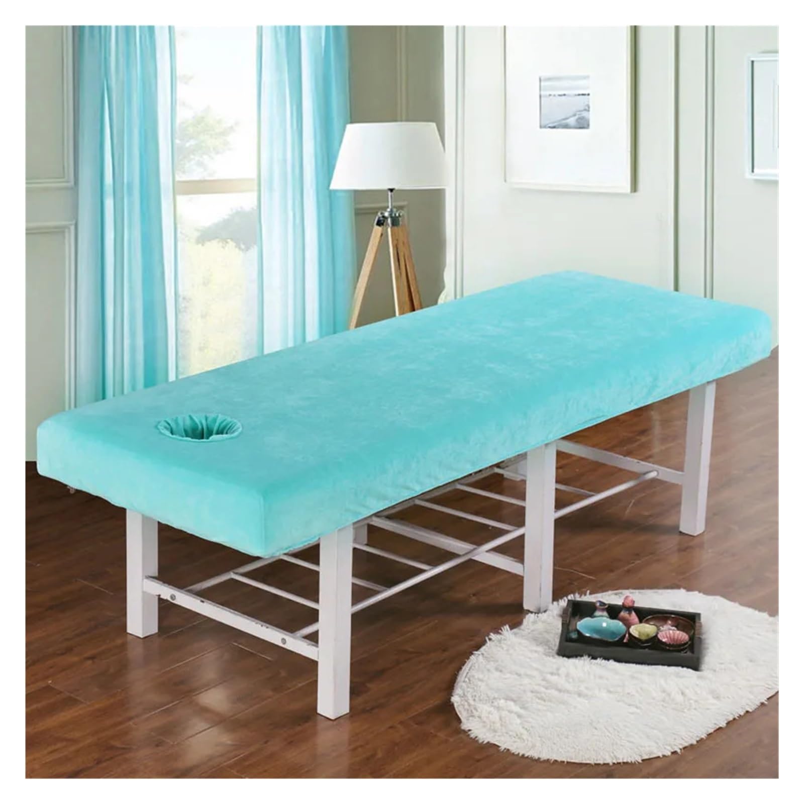Thicken Velvet Beauty Salon Massage Table Fitted Bed Sheet Skin-Friendly SPA Cover With Hole for Massage Tables(Skyblue,190x70)
