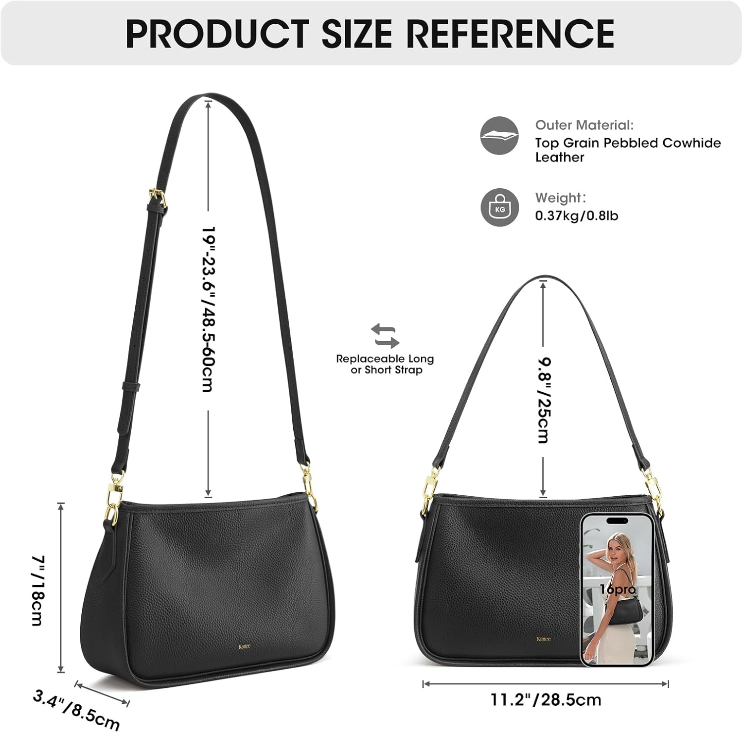 Kattee Shoulder Purse for Women, Medium Leather Crossbody Bag Trendy, Hanbags Purses, Small Hobo Bags with 2 Removable Straps - Image 3