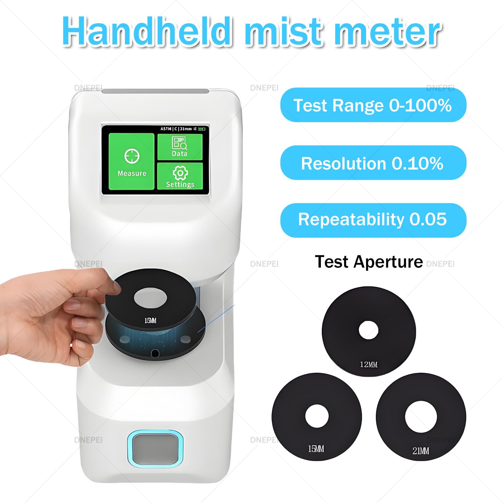 Medidor de neblina portátil, medidor de Niebla de Mano de Alta precisión con resolución del 0,01% y repetibilidad de ≤0,02, Pantalla táctil de 2,8 Pulgadas para películas plásticas DH-12