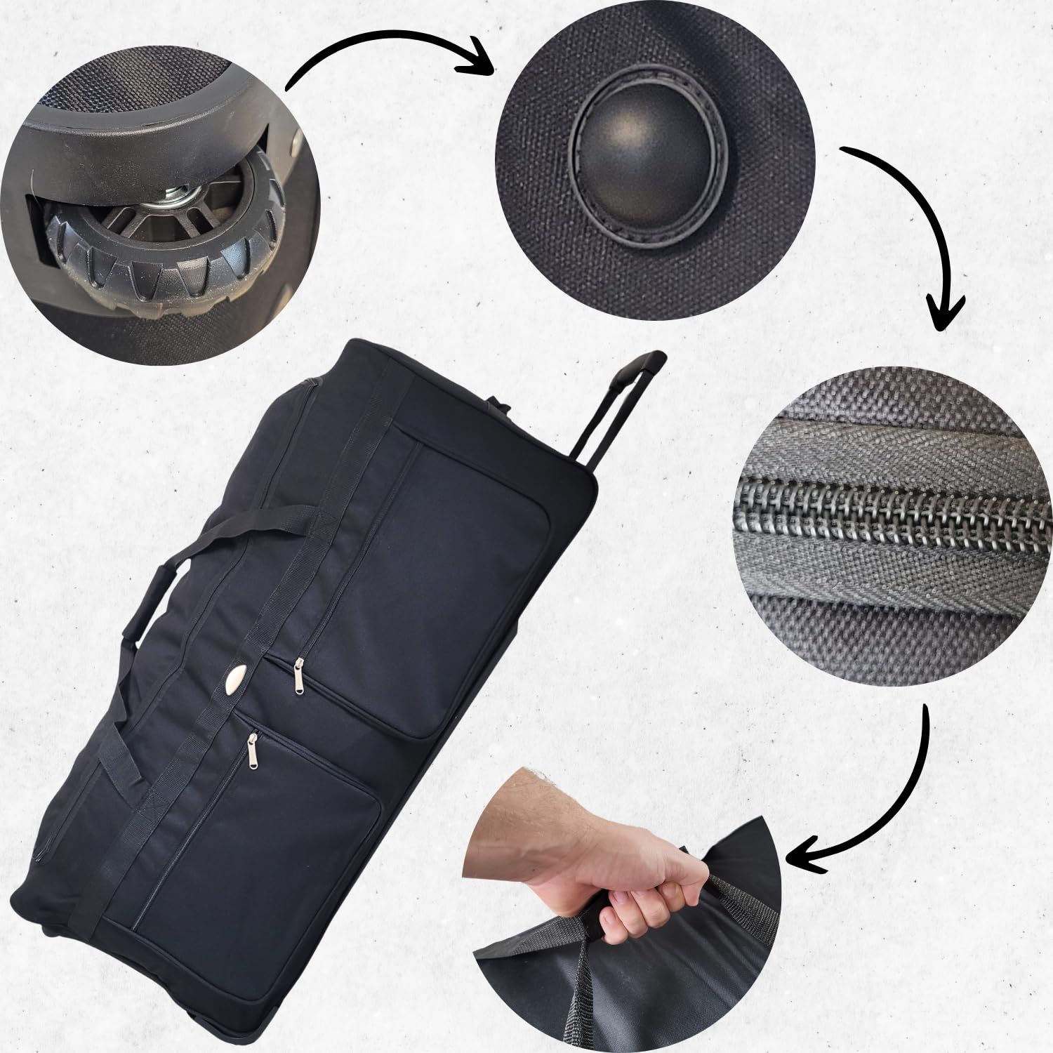 Borsone da Viaggio con Ruote 90 cm – XXL Grande Capacità, Nylon 900D Ultra Resistente e Leggero, con Maniglia Telescopica, Tasche Zip, Perfetto per Viaggi, Sport e Weekend