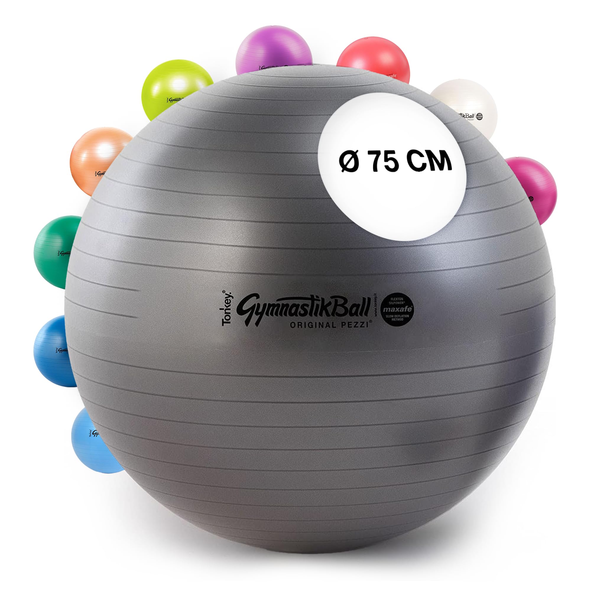 PEZZI Original Gymnastikball MAXAFE Ø 42 cm bis 75 cm Sitzball Gymnastik Sport Ball Büro Fitness Reha Therapie