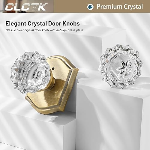 Miniatura 5 de Pomos de Puerta de Vidrio para Interiores, Estilo Vintage, Pomos de Puerta de Cristal de Privacidad con Cerradura, Pomos de Puerta de Latón Antiguo
