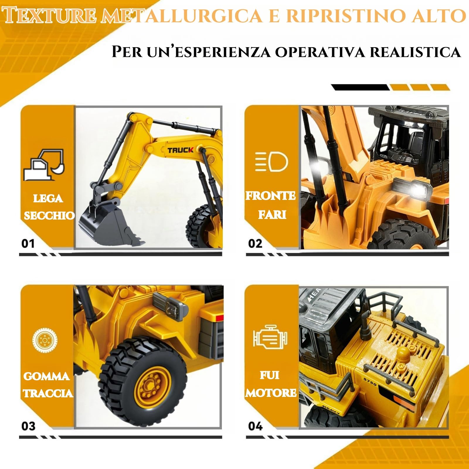 9 Canal 1:16 cuatro ruedas excavadora teledirigida juguete,con luces y sonido, pala de metal, 2.4G mando a distancia inalámbrico,Tractor Digger Juguetes para niños,para regalos para niños