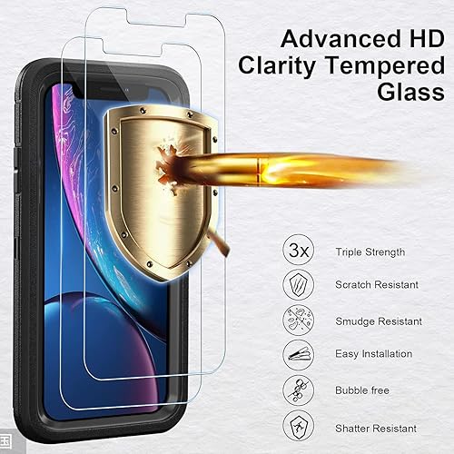 Miniatura 5 de Funda para iPhone XR de 6.1 pulgadas, con clip para cinturón, soporte con 2 protectores de pantalla de vidrio templado, a prueba de caídas, funda