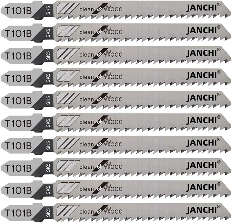 50Pack T101B T-Shank Contractor Jig Saw Blades - 4 Inch 10 TPI Jigsaw Blades Set- Made for High Speed Carbon Steel, Clean and Precise Straight Cutting Wood Boards PVC Plastic