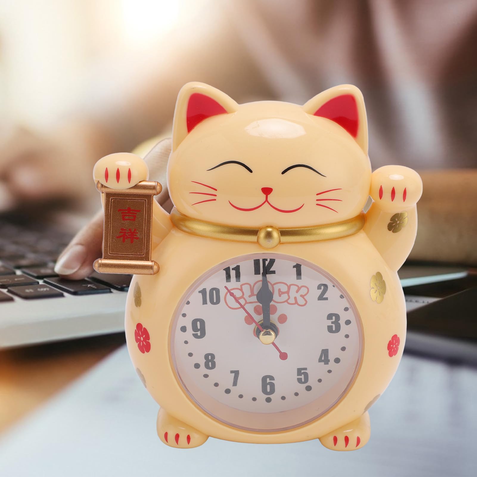 OVAQUIXI Lucky Cat Alarm Clock, Cartoon Theme Accurate Plastic Desk Clock for Home Bedroom and Office (YF2025D) - Image 2