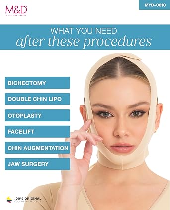 M&D Face Slimming Chin Strap Lipo Compression Garment Mentonera Postquirurgica Facial Beige L