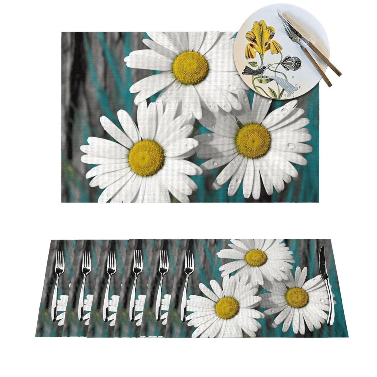 Sets de table lavables antidérapants motif marguerite résistants à la chaleur pour dîner