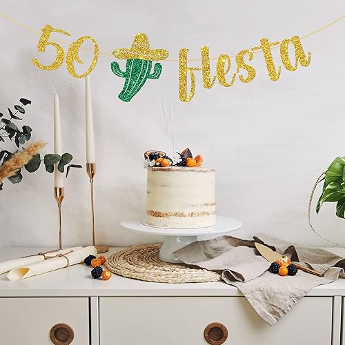 Miniatura 3 de Cartel de fiesta 50/cartel mexicano de 50 cumpleaños/Taco Bout 50 cumpleaños decoración suministros oro purpurina