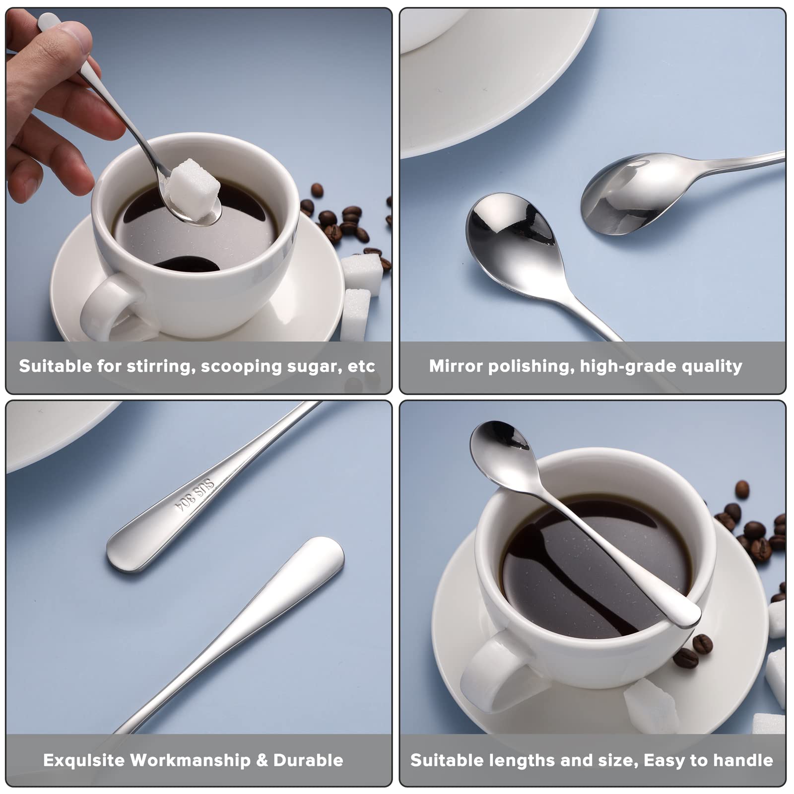 Egg Spoons Set Little Stainless Steel Spoons for Soft Boiled Egg Breakfast (6), Silver - Image 4