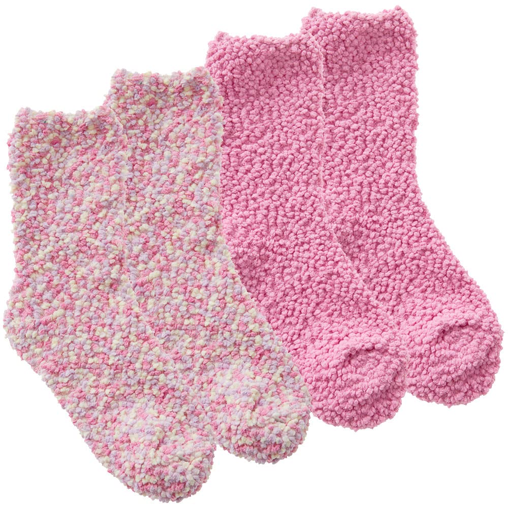 Metzuyan Kids Girls Childrens Chunky Fluffy Everyday Winter Socks Popcorn Style Multipack Pink 4-5.5