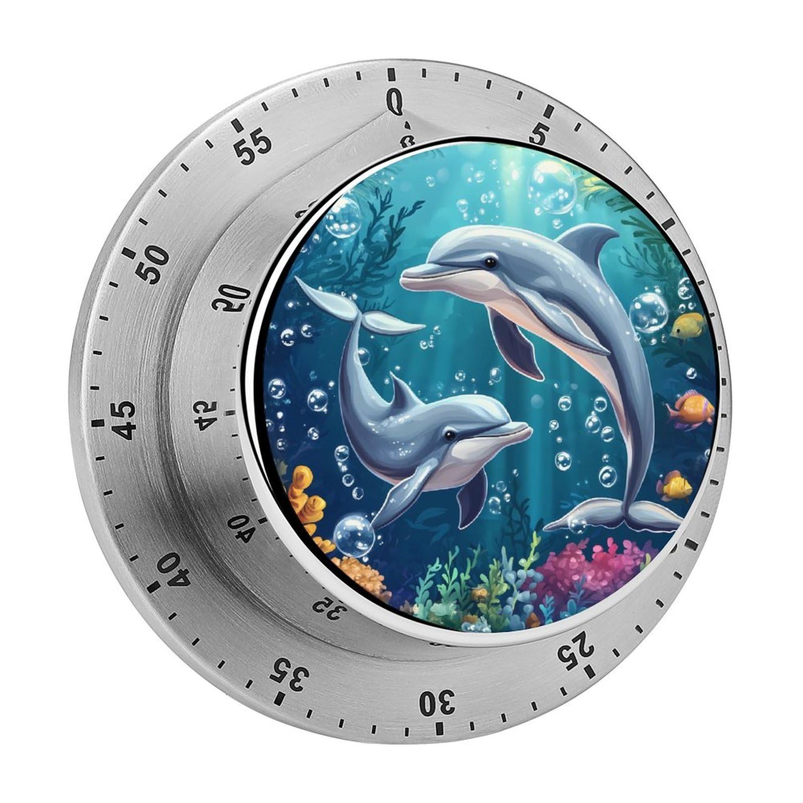 Ocean Dolphins Tropical Fish Coral Magnetic Timer for Kitchen Cooking Productivity Stainless Steel Timers with Alarm