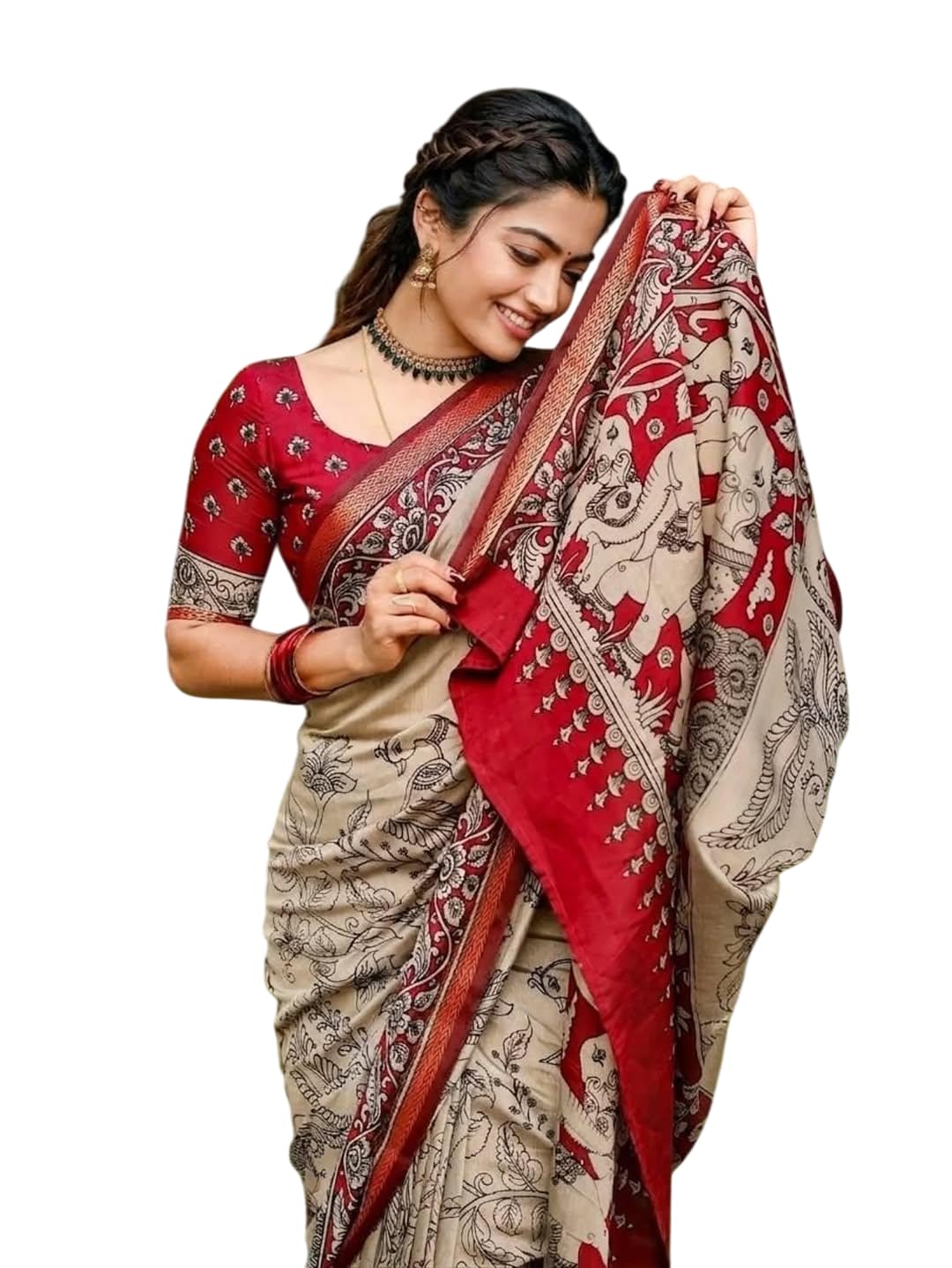 Summer Special Women Preminum Cotton Digital Printed Kamlamkari Designer Saree with Matching Printed Blouse Piece.-image-17