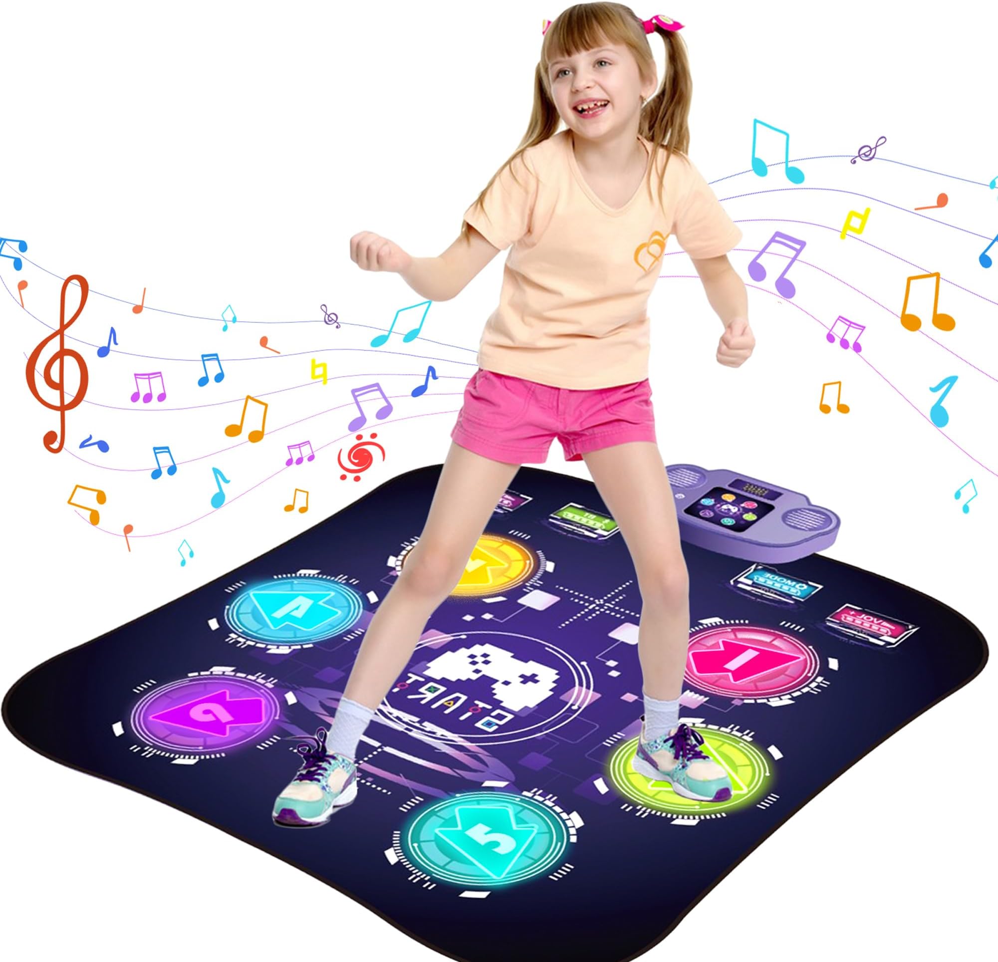 HYNXMChildren's Dance Mat, Electronic Dance Mat for Children from 3-12 Years, Music Mat with 6 LED Lights, Wireless Bluetooth, 5 Play Modes, Christmas Birthday Gifts for Girls and Boys