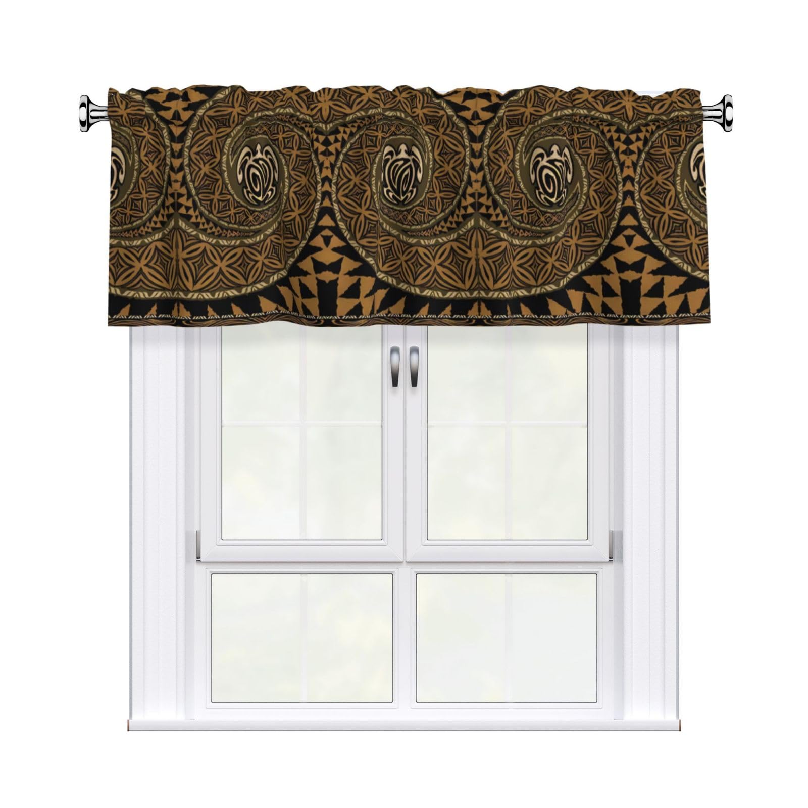 WHJDPP Hawaiian Tapa Honu Turtle Prints Curtain Valance 54x18 Inch - Peach Skin Window Cover with Printed Design, Filtering Light for Kitchen Decor