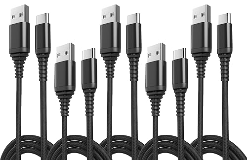 Paquete de 5 cables USB tipo C a C 6 pies, carga rápida de 3.0 A USB tipo C a tipo C de 60 W PD de carga rápida cables trenzados de nailon