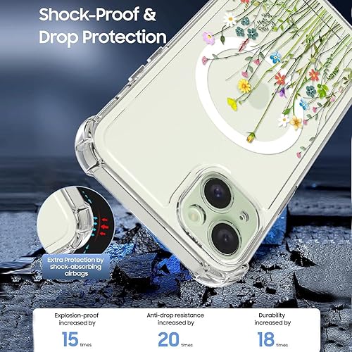Miniatura 2 de OOK Funda magnética para iPhone 15, diseño floral, transparente, compatible con MagSafe, funda protectora rígida de policarbonato para iPhone 15,